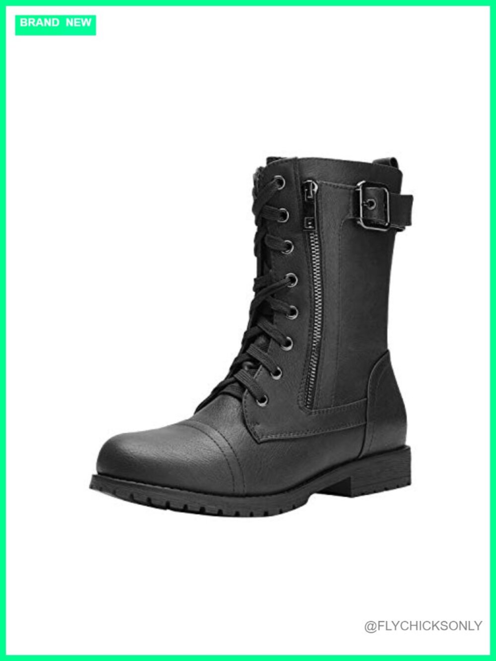 Faux Leather Mid-Calf Combat Boots Lace-Up Side Zip Non-Slip Women's